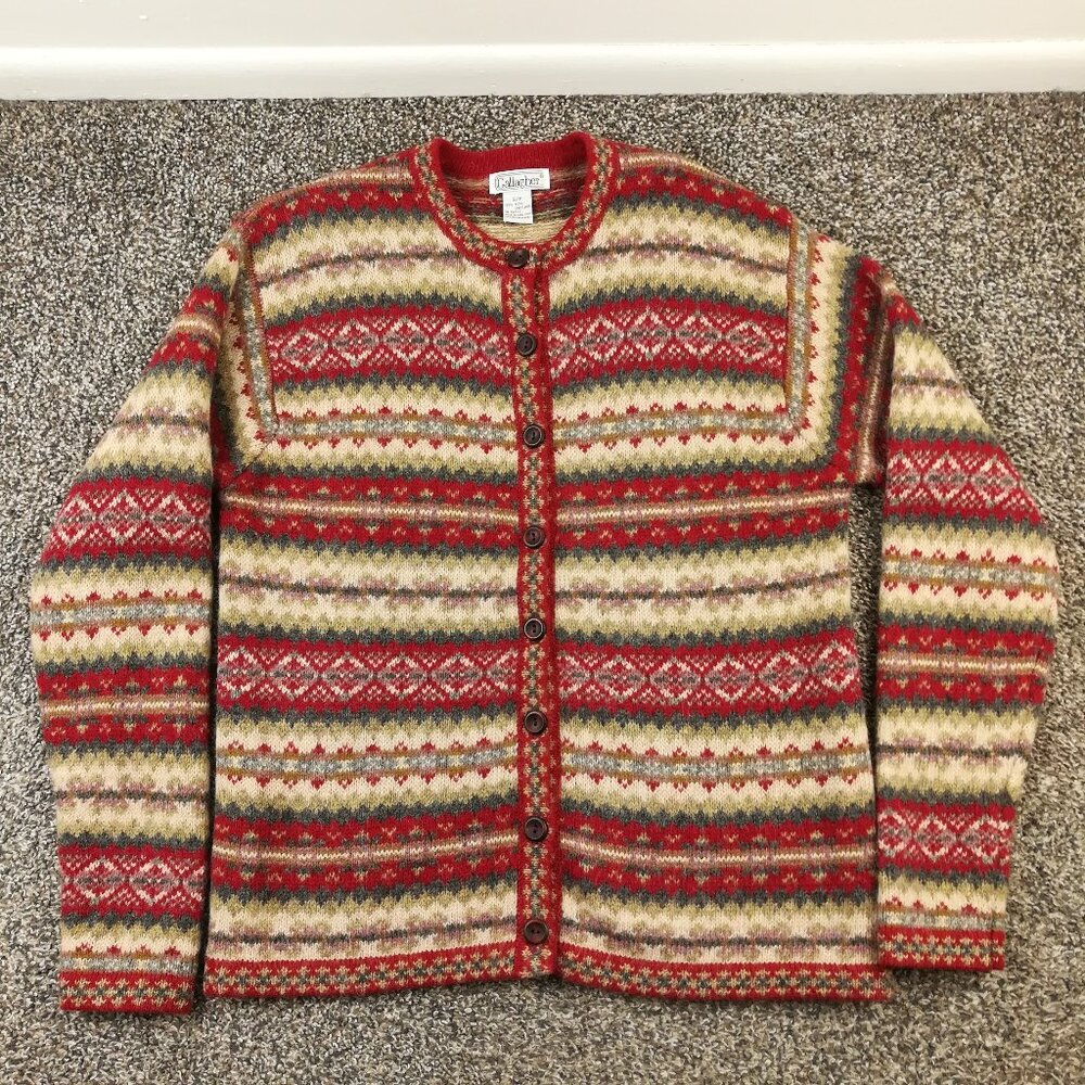 Vintage Gallagher Sweater Womens Small Shetland Wool Cardigan Fair Isle